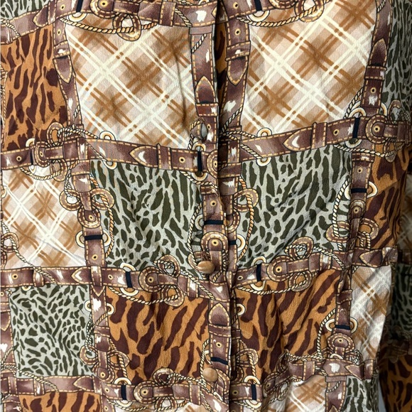 Allison Taylor Brown and Green Blouse with Animal Print - Picture 3 of 10